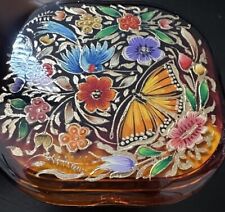 VINTAGE Folk Art Mexican Pocket Mirror  “Gold Technique ” Monarch Butterfly picture