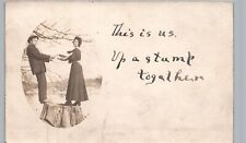 STANDING ON A TREE STUMP hamilton oh postcard rppc cute message fun pose romance picture
