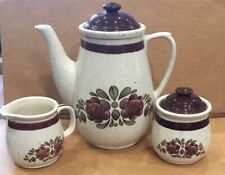 Vintage Acorn Brown & Cream Speckled Teapot Creamer & Sugar Bowl Japan Tea VTG picture
