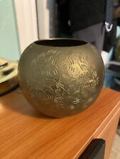 Vintage Small Round Brass Etched Bowl Made in India 1976 picture