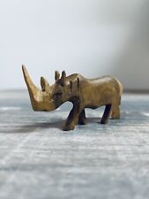 Vintage Hand Carved Miniature Wooden African Rhinoceros Figurine Sculpture picture