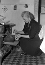 Vintage Medium Format Negative Grandma wrestling turkey wood cook stove 1940s picture