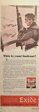 Vintage Print Ad 1943 Exide Batteries Blimp Axis Sub Lookout War Bonds - Fleet picture
