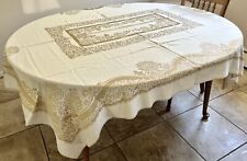 Vintage Tablecloth Rectangle Ivory Gold Machine Made 66