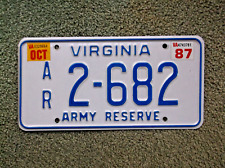 ✈✈✈✈🗽🗽🗽🗽   Virginia  1987   Military    Army Reserve    License Plate picture