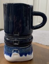 Signed Handmade Blue Glazed Pottery Mug OOAK Wonderfully Wonky Gift picture
