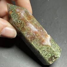 Druzy Carnelian Moss Agate Point Tower Crystal 2.86in tall 57g picture