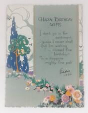 Birthday Wife Embossed Flowers 1930s Greeting Card picture
