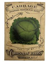 RARE NOS Antique Crosman Bros. Premium Flat Dutch Cabbage Seed Packet w/ Seeds picture