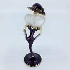 Small Metal Women Figure With Hat Satin Glass Perfume Bottle 5” Purple picture