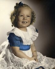 VTG 1940s Pudgy Girl with Sausage Curls Studio Photo 8X10 Faux Painting Blue Dre picture