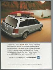 1998 VOLKSWAGEN PASSAT WAGON advertisement, VW Passat wagon print ad, kayak picture