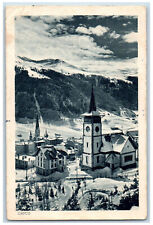 Davos Switzerland Postcard Glacier Mountain Building Winter Scene 1954 picture