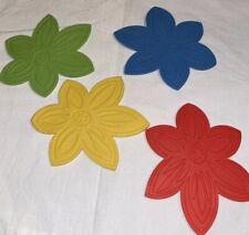 Vintage 80s Set Of (4) Flower Colorful Silicone Drink Coasters Pool MCM Retro picture