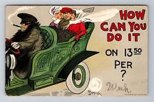 ARTIST SIGNED -DWIG -SMOKING AUTOMOBILE COMIC -ANTIQUE VINTAGE POST CARD picture