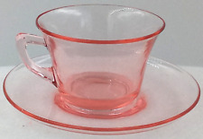 Cambridge Pink Depression Glass Teacup Saucer Handle Round Coffee USA Vintage picture