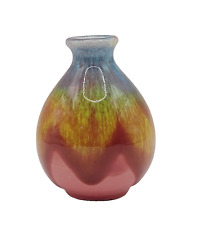 Vintage Rainbow Drip Glaze Art Pottery Jug or Bud Vase Japan Chipped Top picture