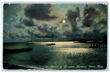 1910 The Harbor By Moonlight View Mackinac Island MI Unposted Vintage Postcard picture