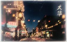 Vintage San Francisco California CA Chinatown at Night Postcard 1833 picture