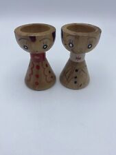 2 Vintage Napco Japan Handmade Hand Painted Wooden Egg Cups Mr. & Mrs. picture