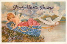 Valentine Modern repro of Vintage Postcard cupid dove forget-me-nots sku777 picture