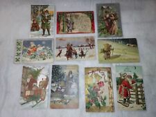 10 antique santa christmas postcards, nice lot early 1900s picture