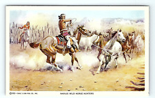 Montana CM Russell Navajo Wild Horse Hunters Sketch Postcard  1952 #1   pc45 picture
