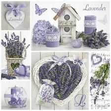Two Individual Decoupage Paper Luncheon 3-Ply Napkin Lavender Birds House Hearts picture