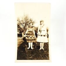 Awkward Eccentric Costumed Girls Photo 1930s Halloween Flowers Snapshot A4320 picture