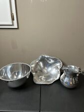 Vintage Lot of Mariposa String of Pearls  Mexico Aluminum Pitcher, Bowl Dish picture