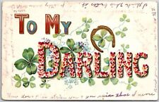 1908 To My Darling Forget-Me-Nots Flowers Lucky Clover & Curve Posted Postcard picture