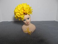 Hand Crafted Porcelain Lady Head Vase Blue Eyes Artificial Yellow Flowers 6