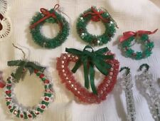 Vintage Christmas Ornaments Beads Lace Homemade Wreaths Candy Canes Trees Lot picture