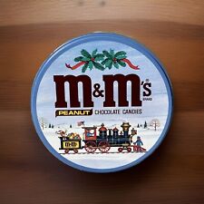 VTG M&Ms Peanut Round Candy Tin • Christmas Train  3” Ht 5” W picture