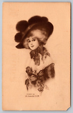 1909 BEAUTIFUL LADY LARGE BRIM HAT J KNOWLES HARE COLUMBUS KS NOBLE Postcard picture
