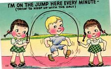 Vintage Postcard- I'M ON THE JUMP HERE EVERY MINUTE, THREE CHILDREN  Early 1900s picture