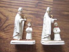 PR VTG 1961 Basilica Porcelain Religious Blessing Statues Girls w Priest picture