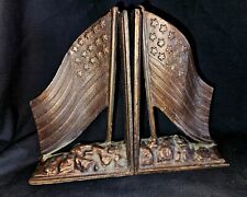Vintage Pair of Antique Cast Iron Bookends 15 Star American Flag Bronze Finish picture