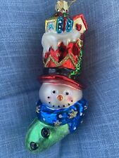 Vintage Lao Mai Blown Glass Snowman Boot Ornament 6