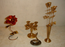 Small Lot of  Vintage Metalware Brass Copper Silverplate Swan Roses Candleholder picture