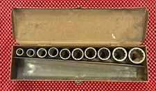 Vintage Bonney Tools 10pc Set SAE 1/2” Drive Shallow Socket Set, W/Vtg Metal Box picture