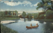 1913 Perry,NY Canoe Scene Wyoming County New York Postcard 1c stamp Vintage picture