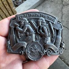 Vtg THIS BUD'S FOR YOU Budweiser Fire Fighter Belt Buckle Bergamot Brass Works picture