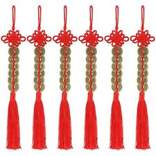 6pcs FENG SHUI Lucky Charm 5 Coins Red Chinese Knot for Wealth and Good Fortune picture
