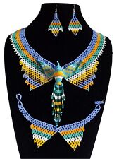 huichol art,3 pcs mexican women's hummingbird necklace set,, chaquira beads picture