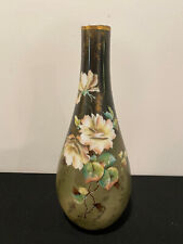 Painted Gilded Glass Vase Floral Green Black picture