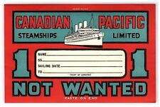 c1920s-30s Canadian Pacific 1st Class Wanted Luggage Label Sticker Steamships picture