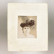 Woman Wearing Big Hat Photo c1900 White Card-Mounted Photobooth Girl Lady A3390 picture