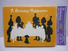 Vintage 1970's Birthday Party Invitations SILHOUETTES of CHILDREN Dog Sealed  picture