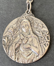 Vintage Creed Sterling Immaculate Heart of Mary Pendant Medal Necklace picture